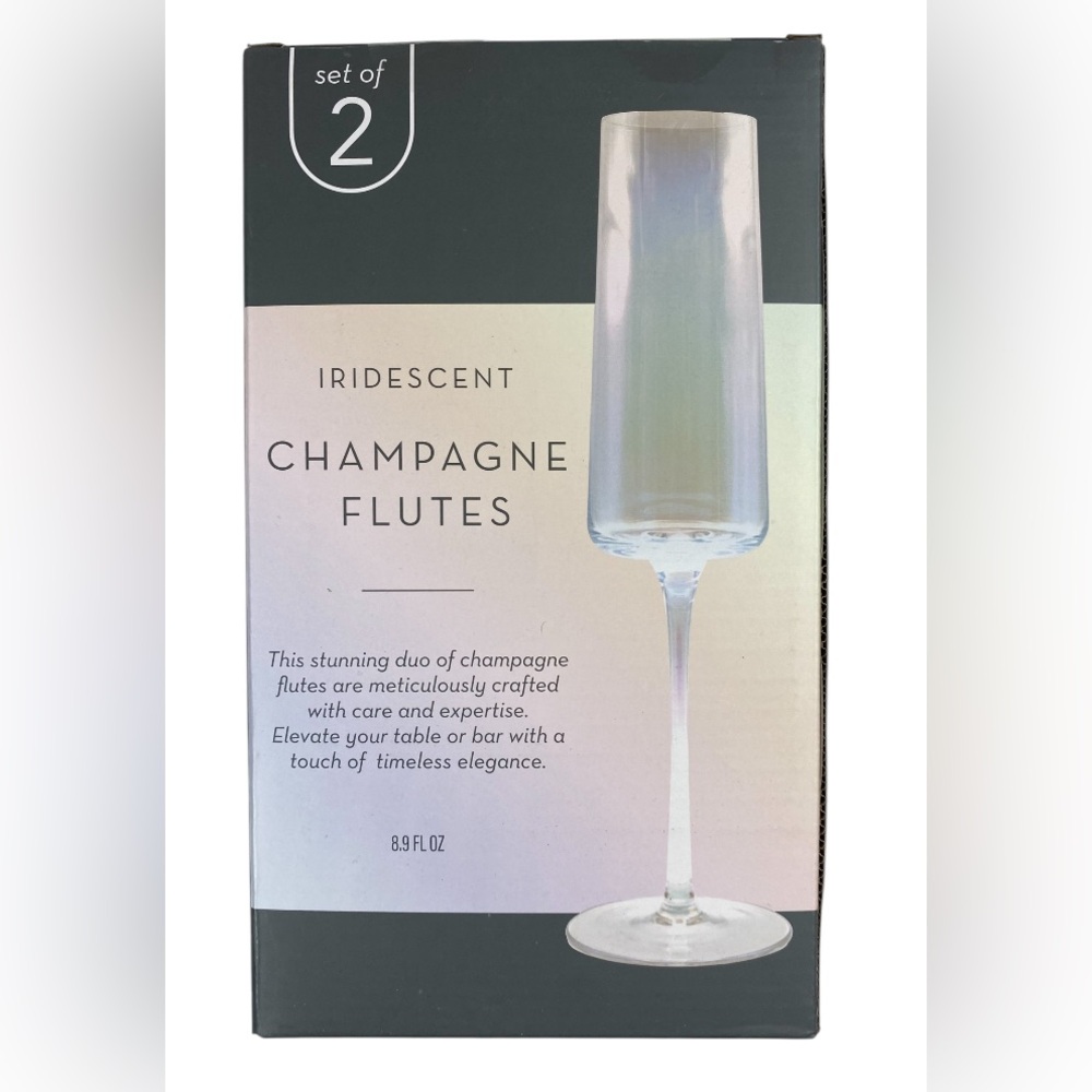 Iridescent Champagne Flutes 8.9 Fl. Oz. Set of 2. Premium Quality - Picture 2 of 3